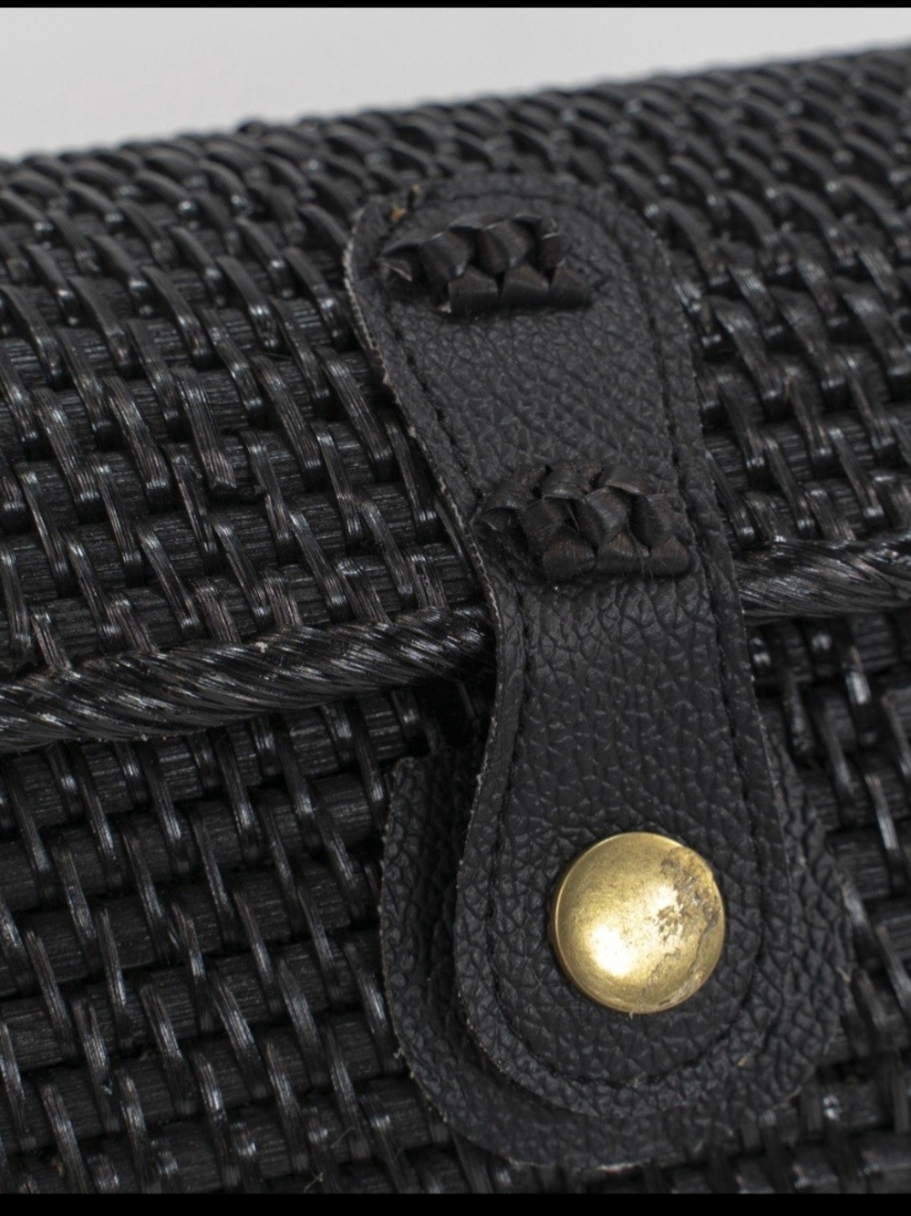 Black Woven Clutch Wristlet with Button-Tab Closure - Picture 3 of 4
